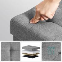 Baúl tapizado capitoné, taburete de almacenamiento textil con asiento acolchado, patas de madera maciza y tapa, gris oscuro - details 6