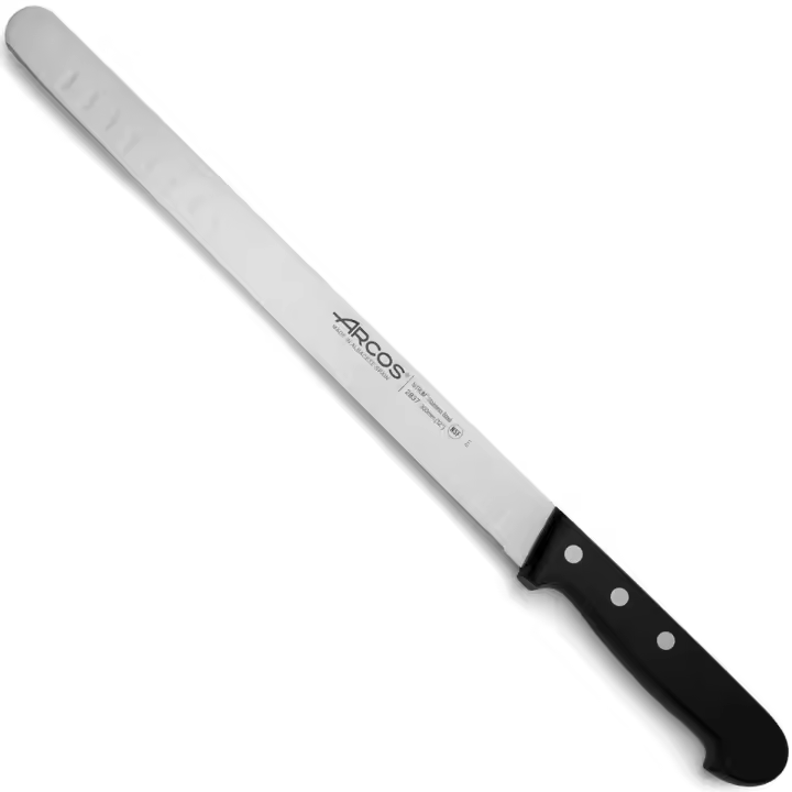 ARCOS Universal - Cuchillo de Salmón Alveolado (300 mm) - Hoja de Acero Inoxidable Nitrum® - Mango Negro de Polioximetileno (POM) - 1
