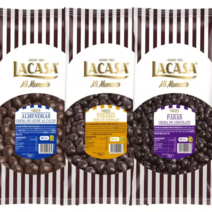 Lacasa Mi Momento pack 3kg bolas: Pasas de Corinto con chocolate Negro ,Almendra con chocolate con Leche ,Dados de naranja con chocolate Negro - 1