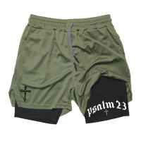 Shorts De Entrenamiento Para Hombre Con Estampado De Cruz Psalm 2 En 1 Running Performance Transpirable Con Bolsillo Para Teléfono Móvil Activewear - details 19