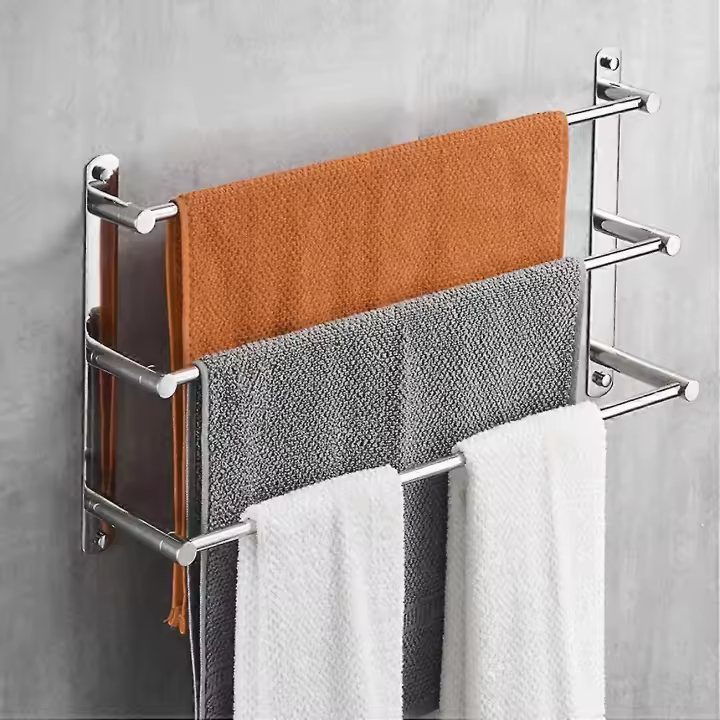 Toallero de pared de 3 niveles, de acero inoxidable, con gancho - 1