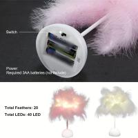 Lámpara De Mesa LED Cálida Pequeña Luz Nocturna Decorativa Para Habitación De Niña Y Novia Lámpara De Lectura Al Lado Del Cama Estilo Nórdico Romántico Con Plumas - details 10
