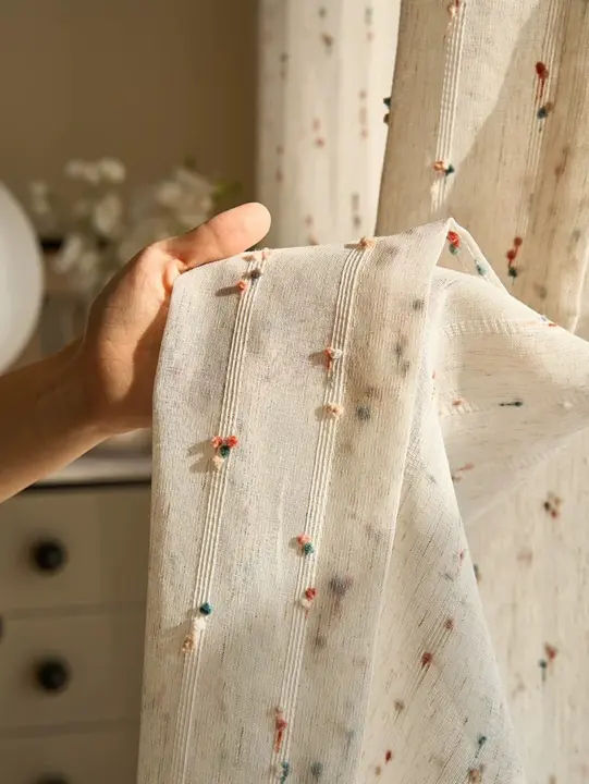 Cortina De Lino Vintage Transparente Con Arco Iris Y Bocadillo De Gelatina Diseño De Bolsa De Percha Fácil Colgaje Ideal Para Dormitorio Y Sala - 1