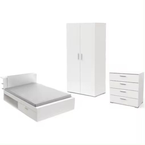 Dormitorio Completo Para Adultos Life - Cama + Cómoda + Armario - Blan - 1