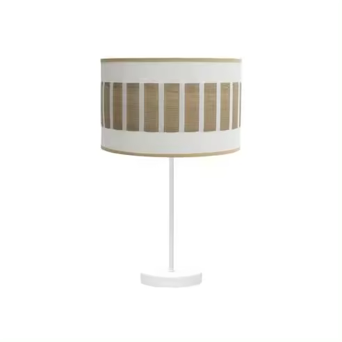 FABRILAMP Lámpara de Mesa Sobremesa Alto Ivanna 1xe27 Blanco/Blanco-Madera Clara 62x30x30 Cm - Diseño Moderno - 1