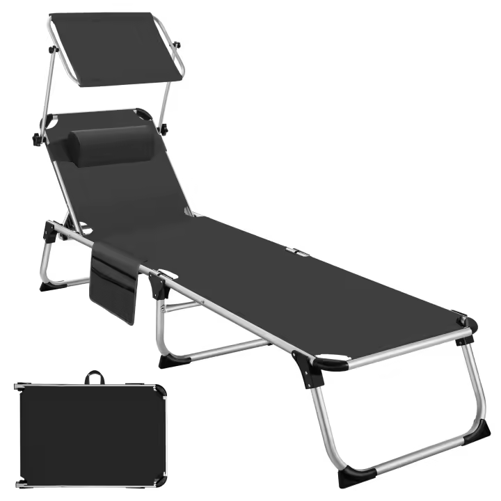 TECTAKE - Tumbona AURELIE de aluminio, ajustable en 6 posiciones  Cómoda tumbona plegable con reposacabezas  Respaldo con ángulo ajustable en 6 posiciones  Parasol ajustable - 1