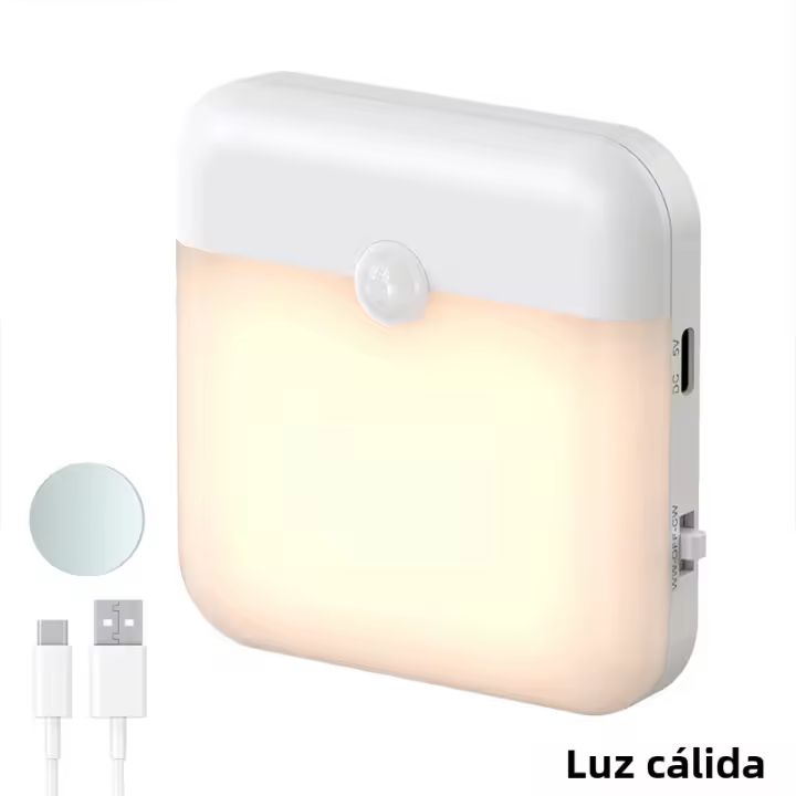 Luz Nocturna LED De Sensor De Movimiento Carga Por Tipo-C Cuadrado Para Dormitorio Cocina Pasillo Armario Escalera Iluminación - 1