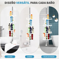 RUHHY, Estantería telescópica ajustable de esquina para ducha-organización baño - Altura Ajustable 230-300cm - estanterías almacenaje baño - acero inoxidable y plástico - estantería esquina baño - accesorios ducha - estantes de baño - comoda, versátil - details 1