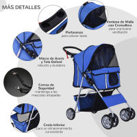 PawHut Cochecito para Mascotas Plegable Carrito para Perros Gatos con Toldo Ajustable Cesta de Almacenaje Ventanas y Portavasos Tela Oxford y Frenos 75x45x97 cm - details 5