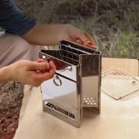 Estufa de leña plegable portátil de acero inoxidable, estufa de camping con mini parrilla, parrilla de barbacoa ligera - details 1