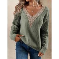 Otoño Invierno suéteres con cuello en v para mujer suéter de punto casual jerseys prendas de punto para mujer - details 1