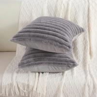 Funda de Almohada de Piel de Conejo Falsa Suave y Gruesa Diseño a Rayas, Color Sólido, Tamaño 45x45cm, Decoración de Sofá - details 8