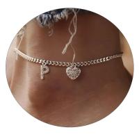 Pulsera de Tobillo de Acero Inoxidable con Letra de Cristal Color Plata - details 16
