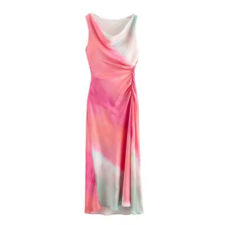 Vestido Largo de Gasa Estampado Sin Mangas Novedad de Verano 20224 Moda para Mujer - 1
