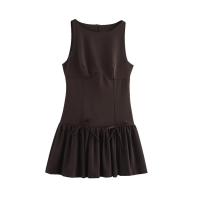 Vestido Mini con Volantes para Mujer 2025 Cremallera Trasera, Cuello Redondo, Sin Mangas, Moda Elegante - details 1