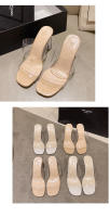 Zapatos de tacón alto transparentes y hermosos, sandalias de cristal, sandalias de tacón grueso francés, estilo semi-drag, temperamento socialité. - details 13