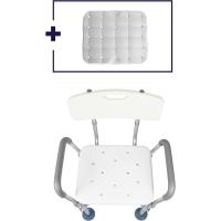 Silla Ducha Mayores (150 kg) con Refuerzo Doble Barra y Cojín, Taburete Baño Adulto, Blanco, Montaje sin Herramientas - Fabricado en España - details 2