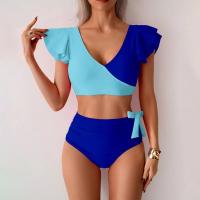 Conjunto de Traje de Baño para Mujer de Dos Piezas Sexy Bikini con Corte Curvo y Almohadilla para el Pecho Traje de Baño de Cintura Alta con Sujetador de Manga con Volantes - details 17