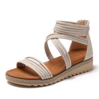 Sandalia Sandalias transpirables con tacón inclinado para mujer, zapatos romanos con cremallera trasera y parte inferior gruesa, novedad de verano 2025 - details 2