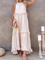 2025-Vestido largo de fiesta con volantes para mujer, traje Sexy sin mangas, ropa de baile, línea A, bohemio, vacaciones - details 7