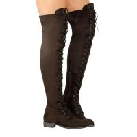 Botas por encima de la rodilla para mujer, zapatos informales de ante con cordones para exteriores, otoño - details 3