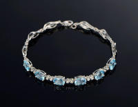 Pulsera europea americana de piedras preciosas de color azul cristal y circón con incrustaciones de oro de 18 quilates, - details 1