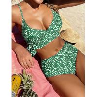 Bikini azul de lunares para mujer, traje de baño Sexy de cintura alta, bañador brasileño de realce con cordones, conjunto de Bikini 2021 - details 14