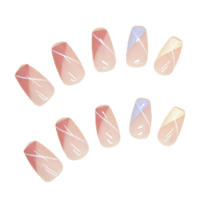 Uñas postizas con patrón geométrico, cobertura total, uso cómodo, salón de uñas para mujeres y niñas - details 3