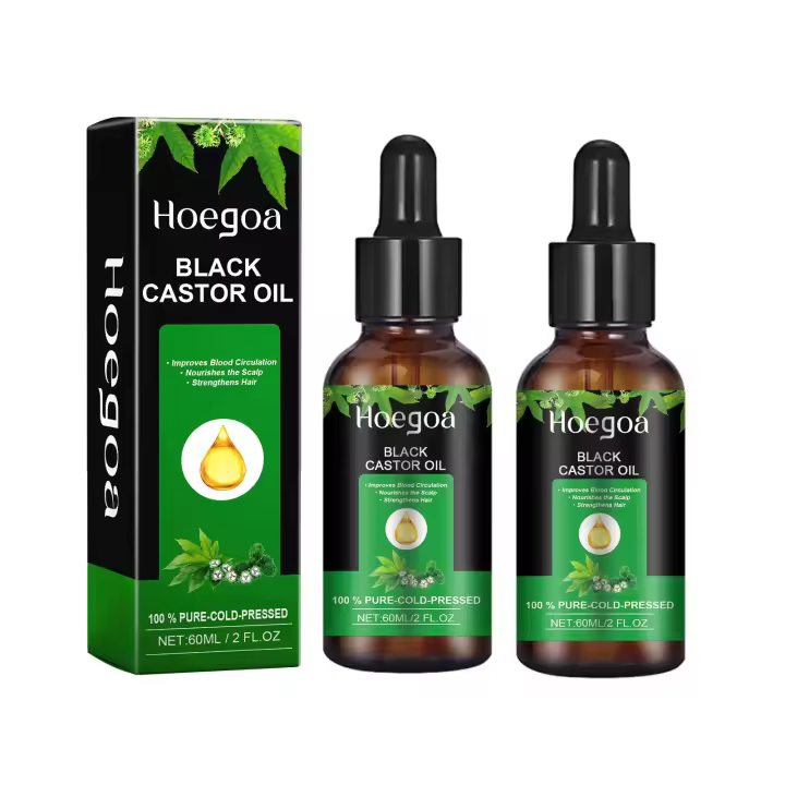 Aceite de ricino negro, aceite orgánico prensado en frío sin refinar, 60ML para el crecimiento del cabello, piel, pestañas y cuidado de cejas, 2 paquetes - 1