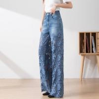 Pantalones de Pierna Ancha y Cintura Alta para Mujer Verano 2025 Moda Versátil con Encaje y Denim - details 2