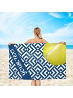 Toalla Veet de playa personalizada con nombre personalizado, con estampado de tenis, microfibra ultrasuave, de secado rápido y sin arena, azul y blanco, 1 ud. - details 1