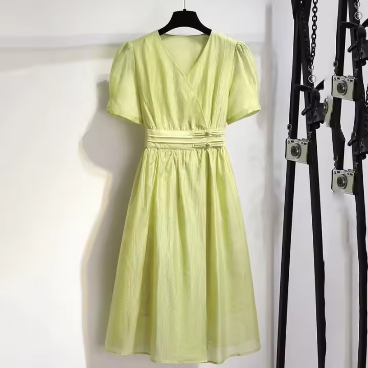 Vestido Tencel exquisito de alta gama para mujer, nuevo estilo de verano, adelgazante y temperamento francés, cuello de estilo europeo de alta gama - 1