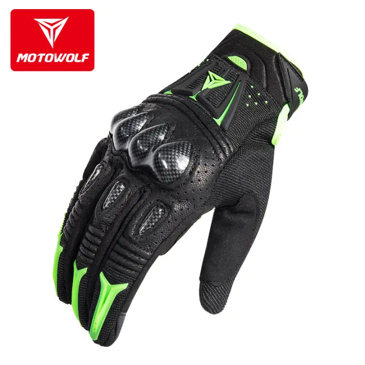 Guantes de cuero para motocicleta, manoplas de fibra de carbono con Control táctil, transpirables, a prueba de golpes - 1