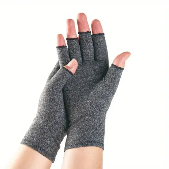Guantes de compresión para alivio de la artritis, mezcla de algodón transpirable, diseño sin dedos para hombres y mujeres - 1