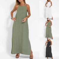 Traje formal de mujer, vestido largo bohemio liso con tirantes divididos, moda casual para el verano 2024 - details 0