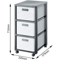 Contenedor rodante con 3 cajones en apariencia de ratán, Plástico (PP) sin BPA, blanco, 3 x A4/18l (37,5 x 32,5 x 71,2 cm) - details 3