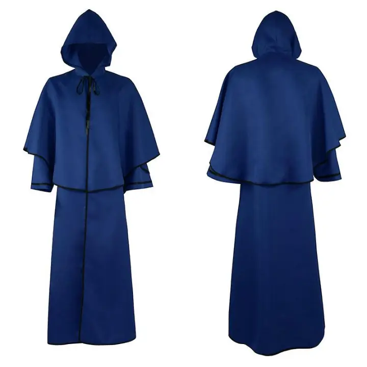 Túnicas medievales retro de mago Grim Reaper, capas con capucha, disfraces de cosplay de Halloween - 1