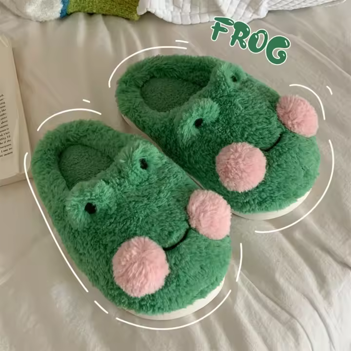 Divertidas zapatillas de algodón con forma de rana para parejas, pantuflas de casa de felpa cálidas antideslizantes para estudiantes de invierno, para hombres y mujeres - 1