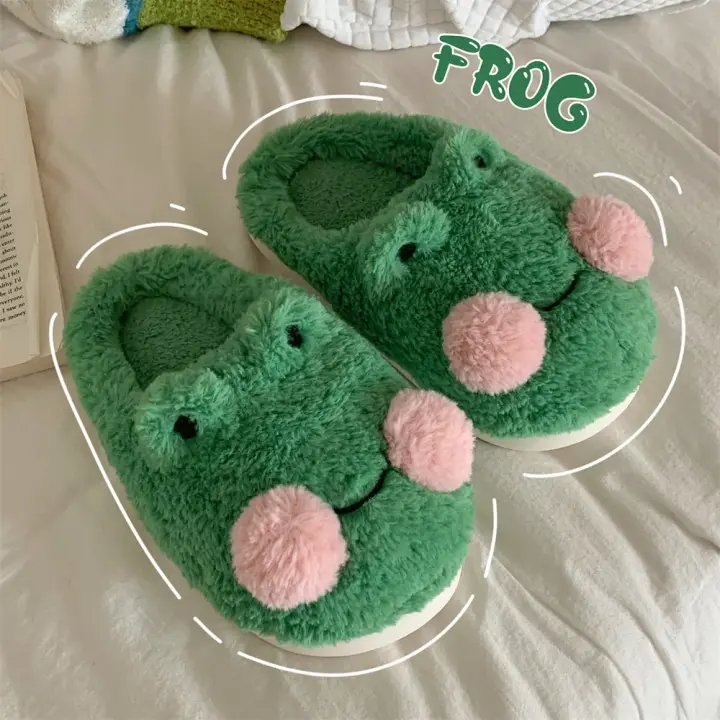 Divertidas zapatillas de algodón con forma de rana para parejas, pantuflas de casa de felpa cálidas antideslizantes para estudiantes de invierno, para hombres y mujeres - 1