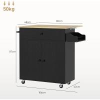 Cocina con ala abatible Carrito de cocina Mueble auxiliar de cocina con ruedas 2 puertas Cajón Especiero Toallero y estante ajustable 106x42x87 cm Negro y Roble - details 6