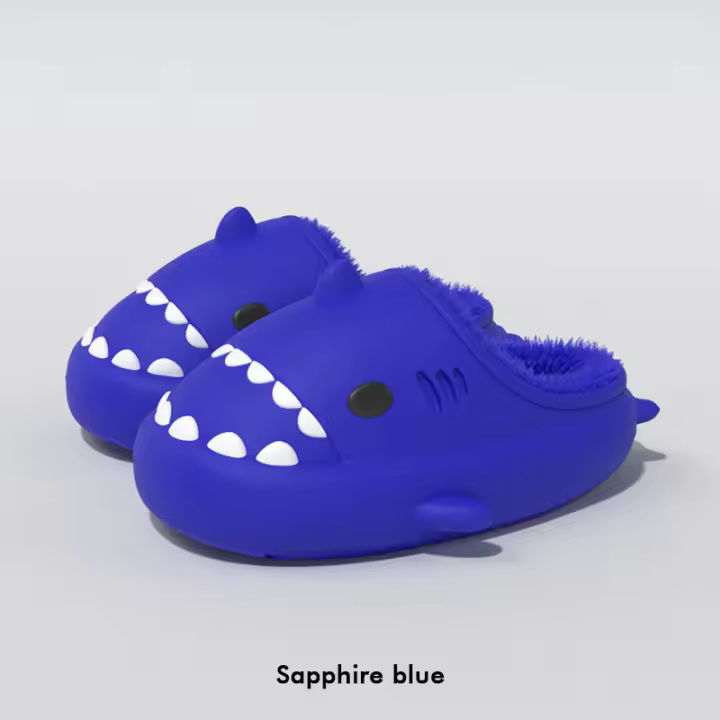 Zapatillas de tiburón impermeables para mujer, zapatos cálidos de invierno para interiores, suela gruesa de felpa, antideslizantes para parejas, para el hogar, tres piezas de algodón - 1