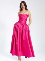 Verano 2025 nuevo vestido largo de vacaciones junto al mar adelgazante de cintura, vestido con tirantes rojo rosa francés para niños - details 1