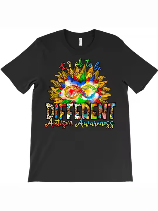 Está bien ser diferente camiseta de concienciación sobre el autismo regalo para papá manga corta de cuello redondo suave y cómoda - 1