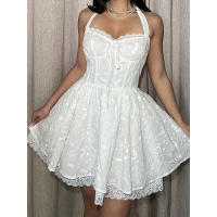 BUNO-Vestido de encaje ajustado a la cintura con cuello bajo, falda corta nueva dulce y picante con personalidad sin espalda, verano 2025. - details 3