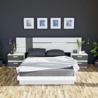 Cabezal de Cama para Pareja Doble, Modelo Led, Acabado en Blanco y Grafito, Medidas 260 cm x 60 cm x 3 cm - details 2