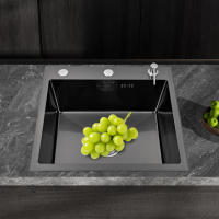 Fregadero de cocina integrado con dispensador de jabón, negro mate, con drenaje, PVD de textura Nano, 50x45 cm - details 0