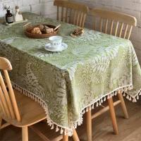 Mantel de malla con borlas para mesa de comedor, cubierta rectangular con bordado de flores verdes, estilo vintage y elegante, para armarios de cafetería, cocina y comedor - details 0