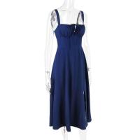 Vestido Midi bohemio de verano con tirantes finos y abertura en el muslo, vestido con lazo en la parte delantera, estampado liso, sin mangas, Vintage, vestidos de playa - details 32