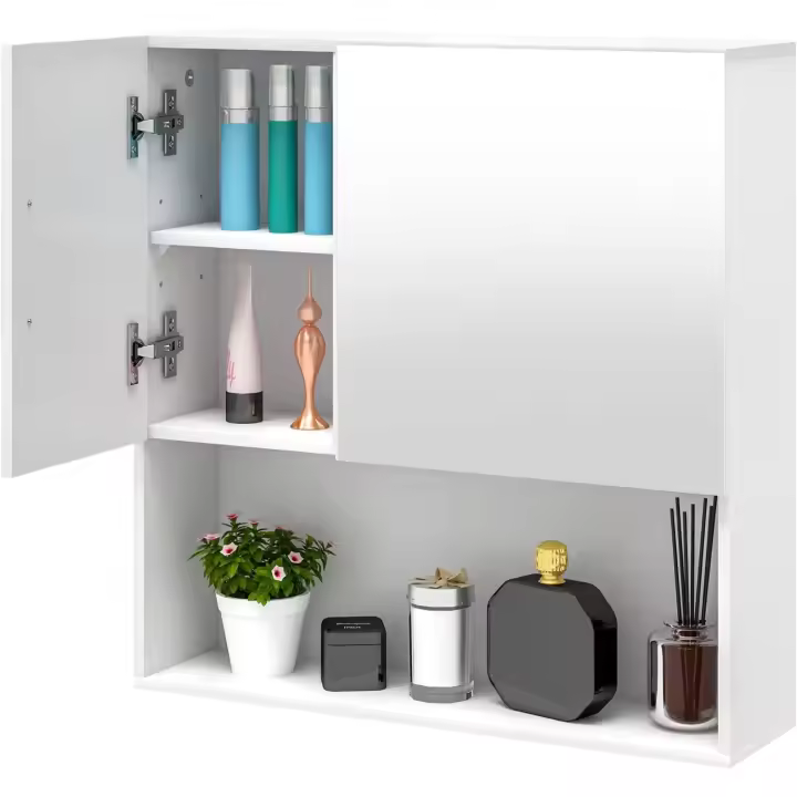 Mueble de Espejo Ajustable Estante con 4 Compartimentos Interiores y 1 Abierto MDF Blanco - 1