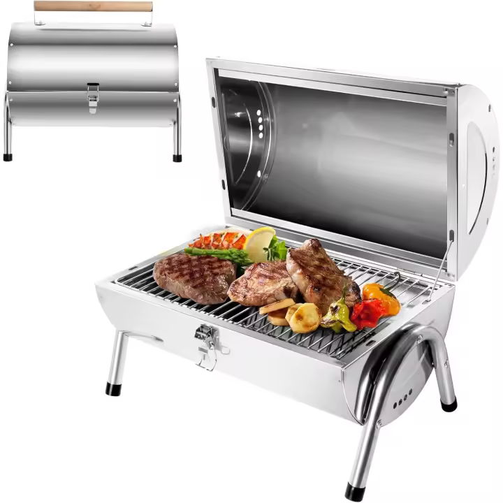 Barbacoa Portátil de Acero Inoxidable 2 en 1 con Patas y Mango Ideal para 4-6 Personas - 1